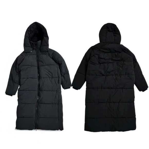 ZARA TRF Extra Long Black Puffer Coat Hooded Maxi Down Jacket S Water Repellent - Picture 10 of 16